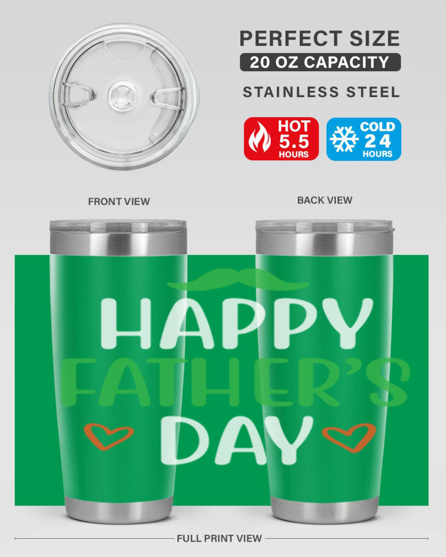 Happy Father's Day 20oz Tumbler made of stainless steel with copper lining, featuring a drink-thru lid, perfect for hot and cold beverages.