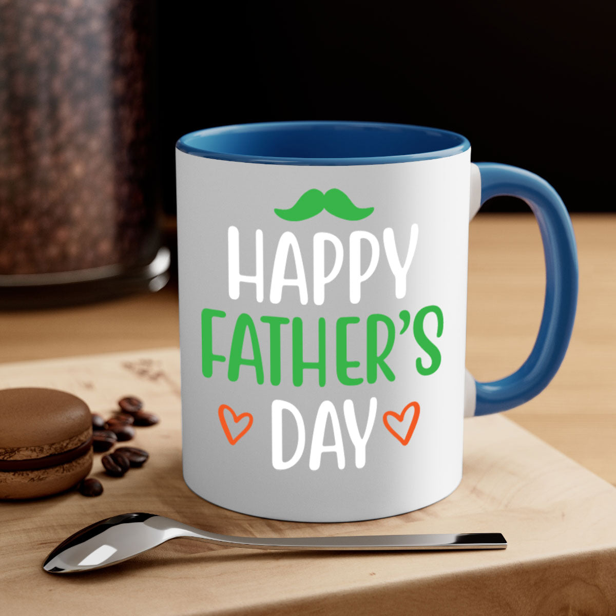 Happy Father's Day Mug with colorful handle and glossy finish, available in multiple colors and sizes.