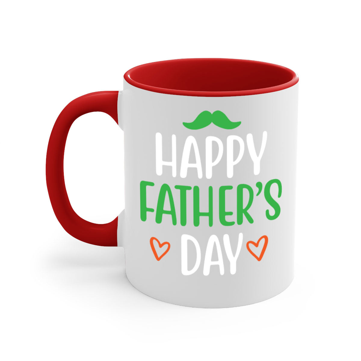 Happy Father's Day Mug with colorful handle and glossy finish, available in multiple colors and sizes.