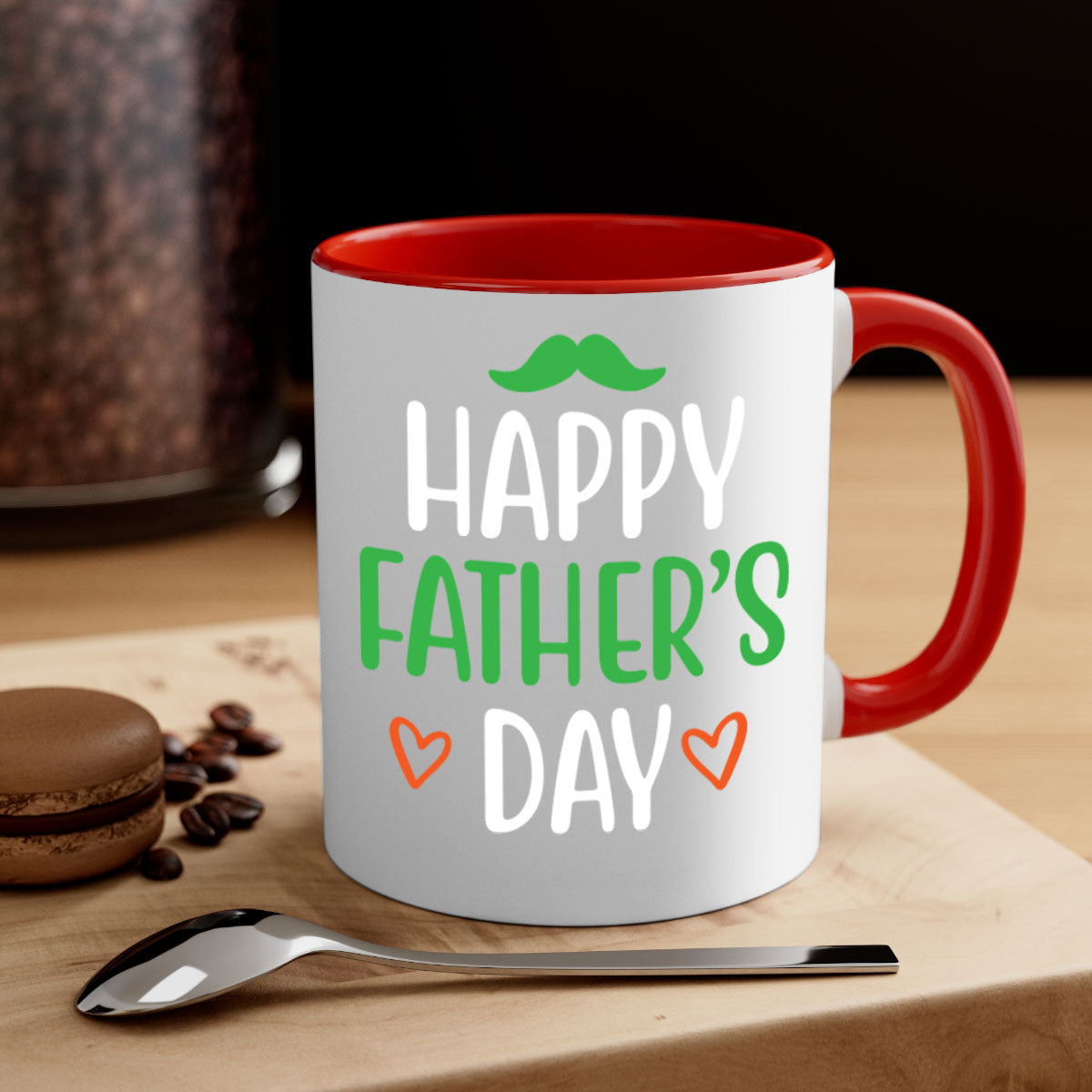 Happy Father's Day Mug with colorful handle and glossy finish, available in multiple colors and sizes.