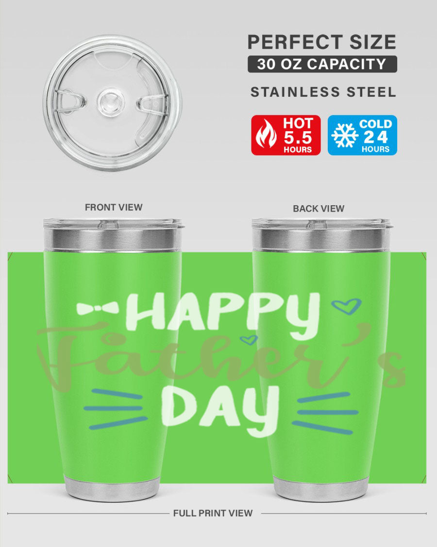 Happy Father's Day 20oz Tumbler made of stainless steel with a drink-thru lid, featuring a stylish design for hot and cold beverages.