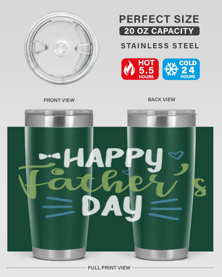 Happy Father's Day 20oz Tumbler made of stainless steel with a drink-thru lid, featuring a stylish design for hot and cold beverages.