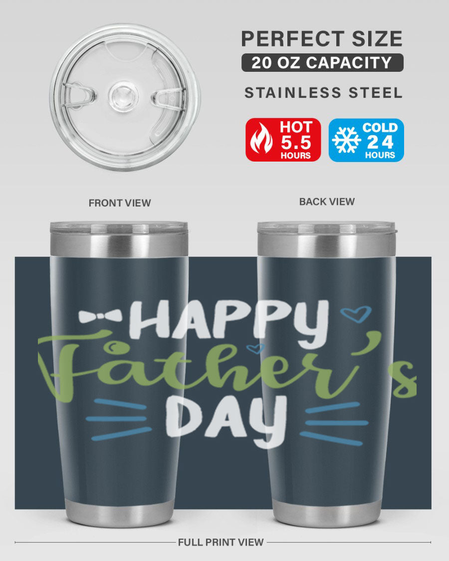 Happy Father's Day 20oz Tumbler made of stainless steel with a drink-thru lid, featuring a stylish design for hot and cold beverages.