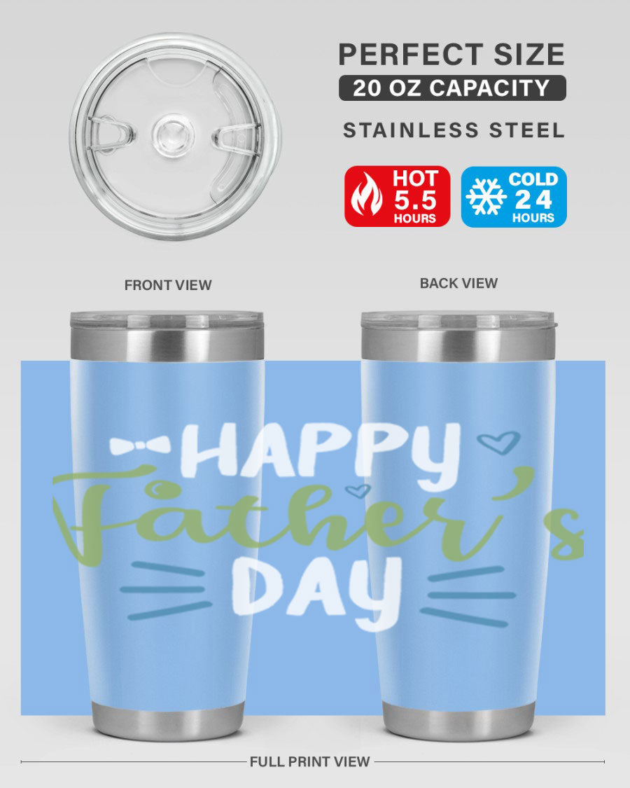 Happy Father's Day 20oz Tumbler made of stainless steel with a drink-thru lid, featuring a stylish design for hot and cold beverages.