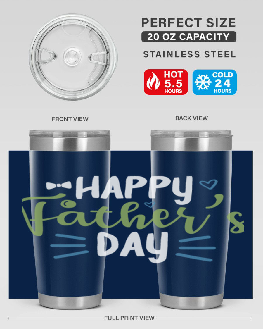 Happy Father's Day 20oz Tumbler made of stainless steel with a drink-thru lid, featuring a stylish design for hot and cold beverages.