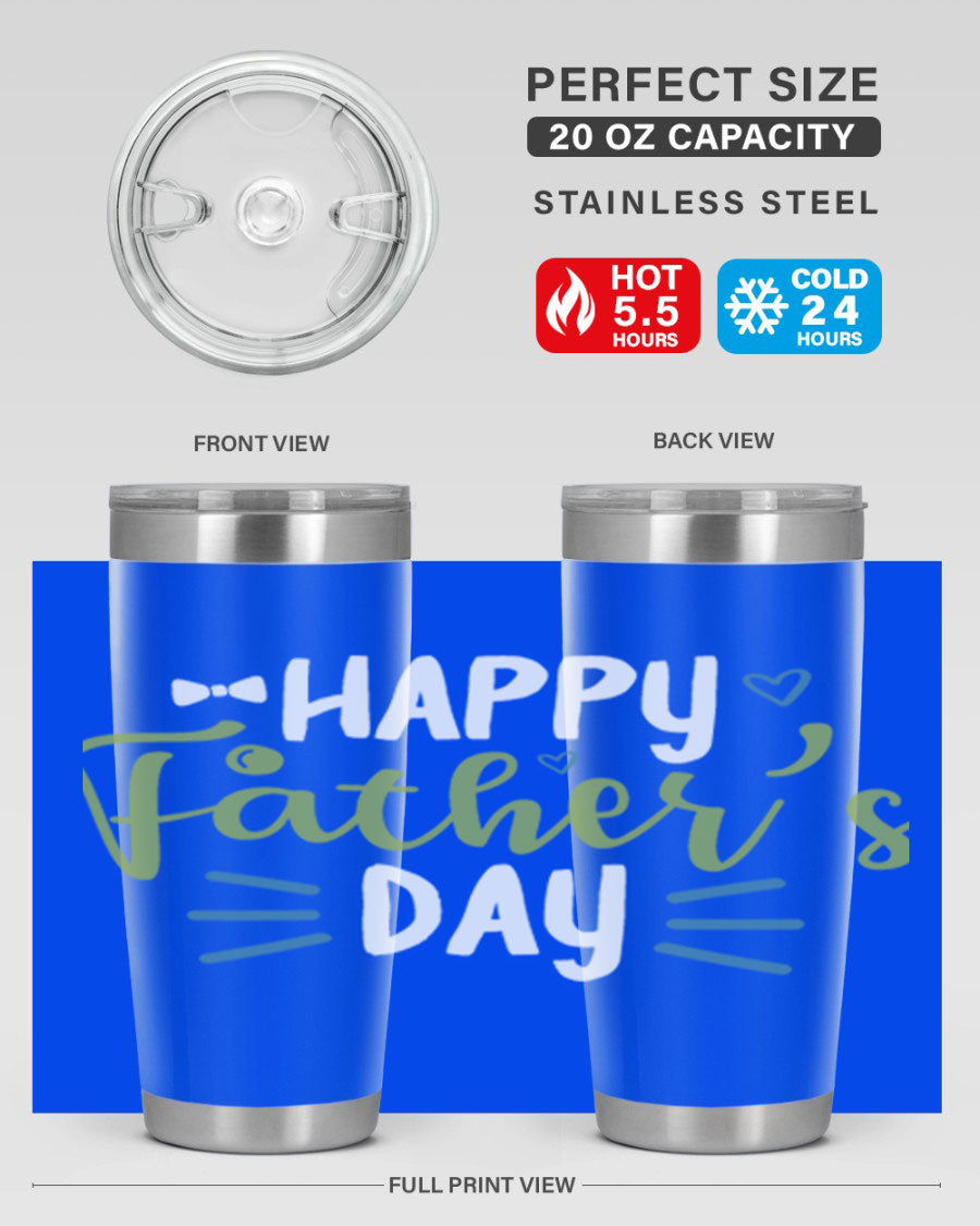 Happy Father's Day 20oz Tumbler made of stainless steel with a drink-thru lid, featuring a stylish design for hot and cold beverages.