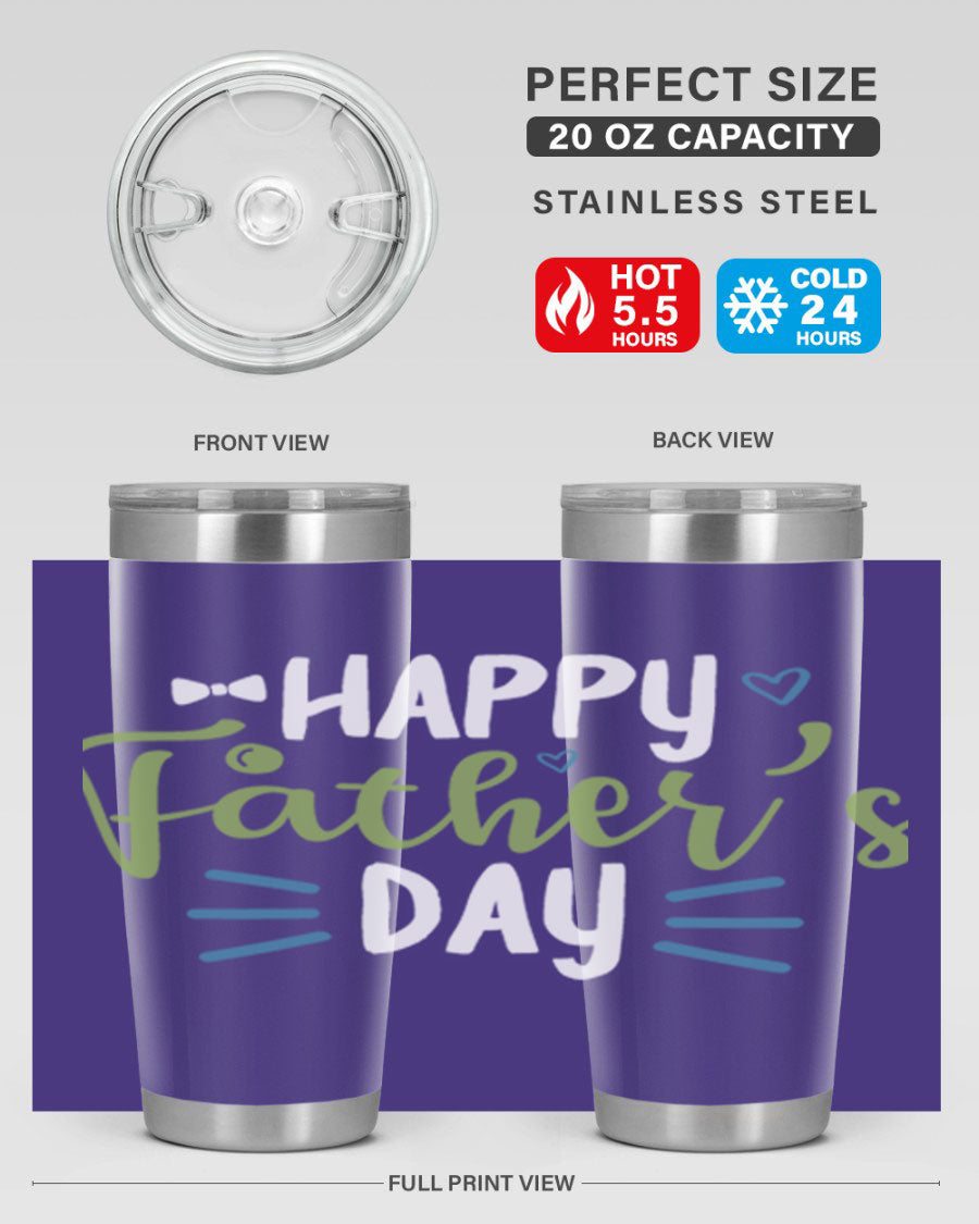 Happy Father's Day 20oz Tumbler made of stainless steel with a drink-thru lid, featuring a stylish design for hot and cold beverages.