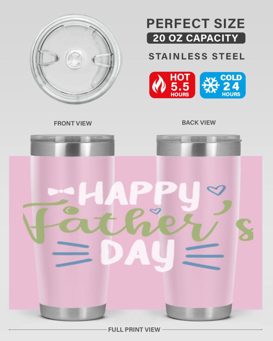 Happy Father's Day 20oz Tumbler made of stainless steel with a drink-thru lid, featuring a stylish design for hot and cold beverages.