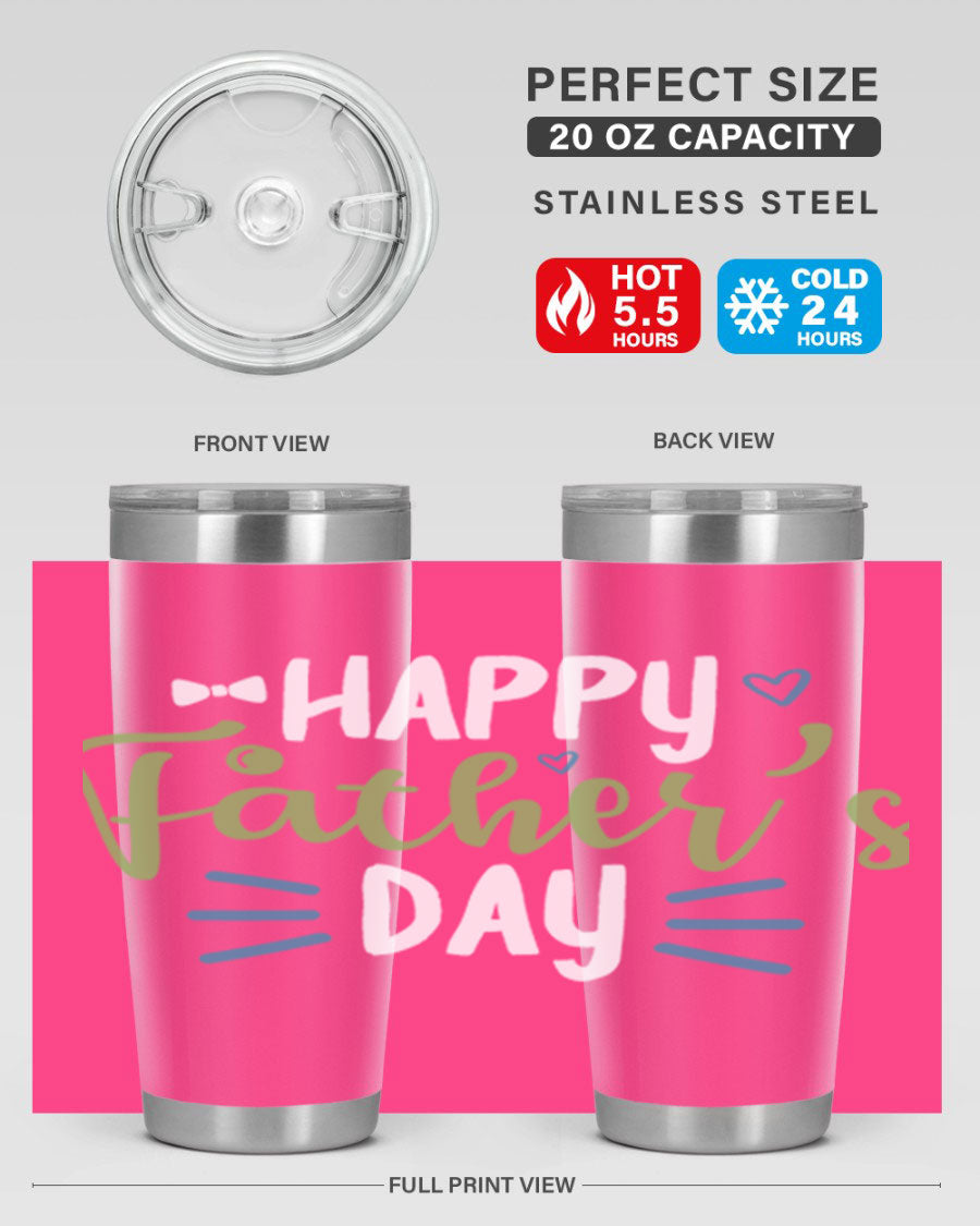 Happy Father's Day 20oz Tumbler made of stainless steel with a drink-thru lid, featuring a stylish design for hot and cold beverages.