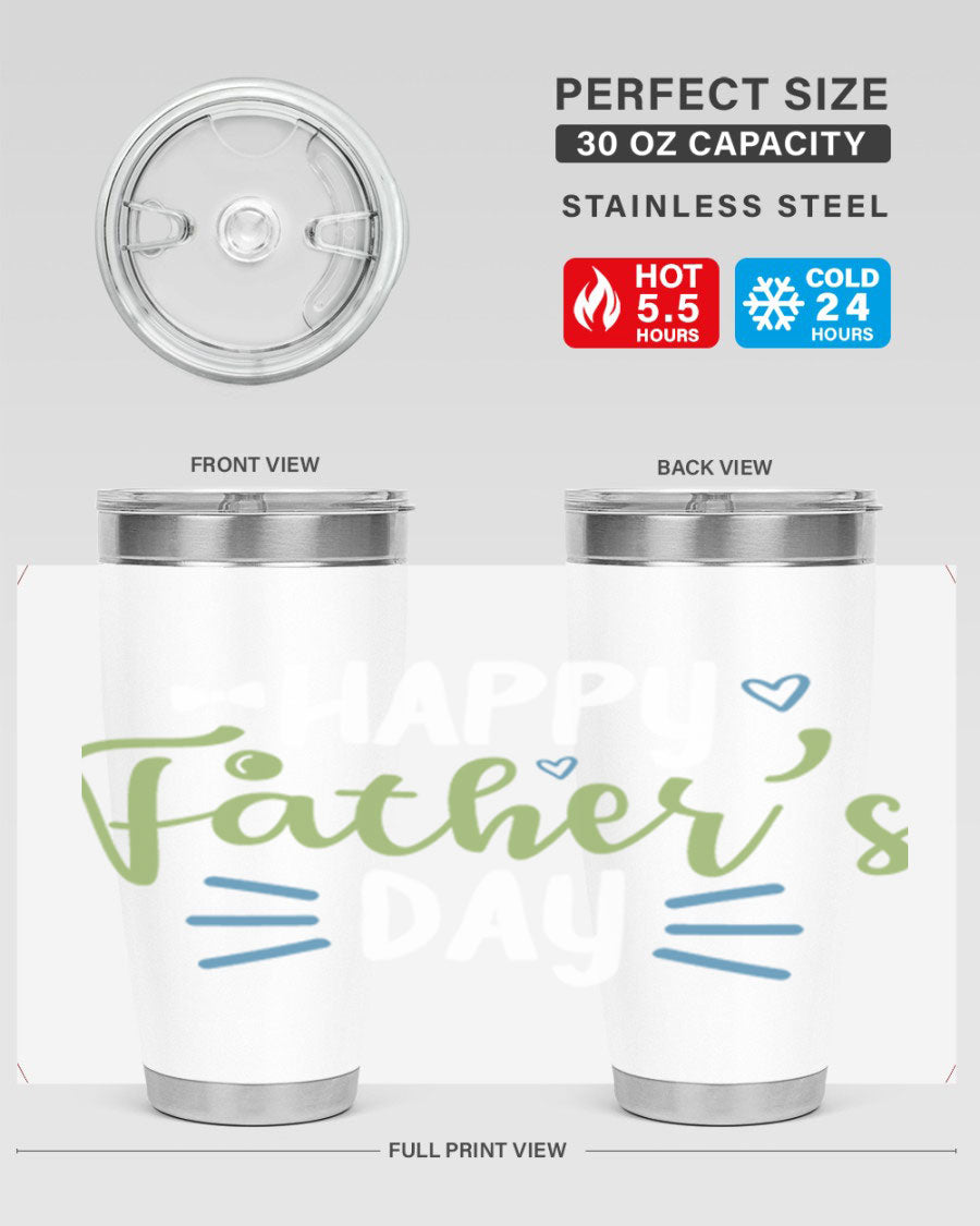 Happy Father's Day 20oz Tumbler made of stainless steel with a drink-thru lid, featuring a stylish design for hot and cold beverages.