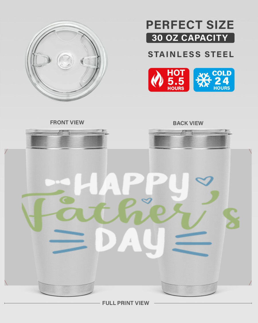 Happy Father's Day 20oz Tumbler made of stainless steel with a drink-thru lid, featuring a stylish design for hot and cold beverages.