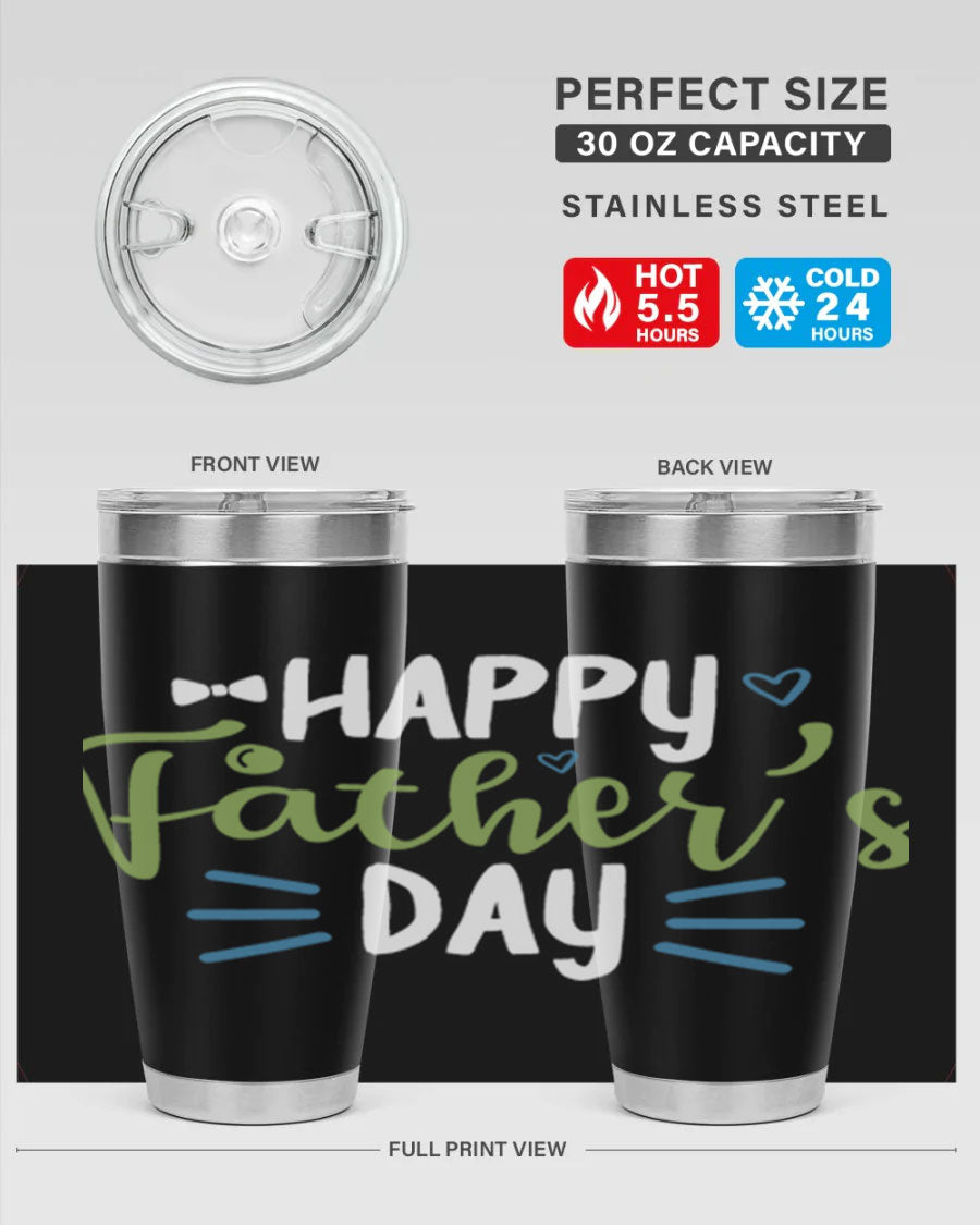 Happy Father's Day 20oz Tumbler made of stainless steel with a drink-thru lid, featuring a stylish design for hot and cold beverages.