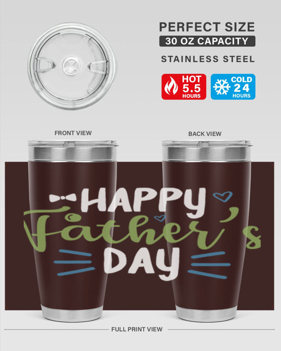 Happy Father's Day 20oz Tumbler made of stainless steel with a drink-thru lid, featuring a stylish design for hot and cold beverages.