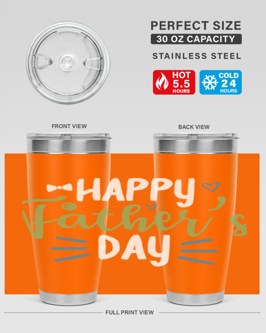 Happy Father's Day 20oz Tumbler made of stainless steel with a drink-thru lid, featuring a stylish design for hot and cold beverages.