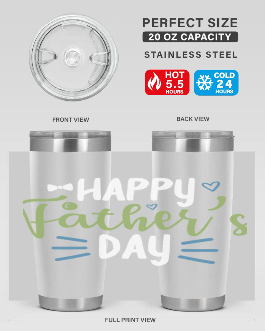 Happy Father's Day 20oz Tumbler made of stainless steel with a drink-thru lid, featuring a stylish design for hot and cold beverages.