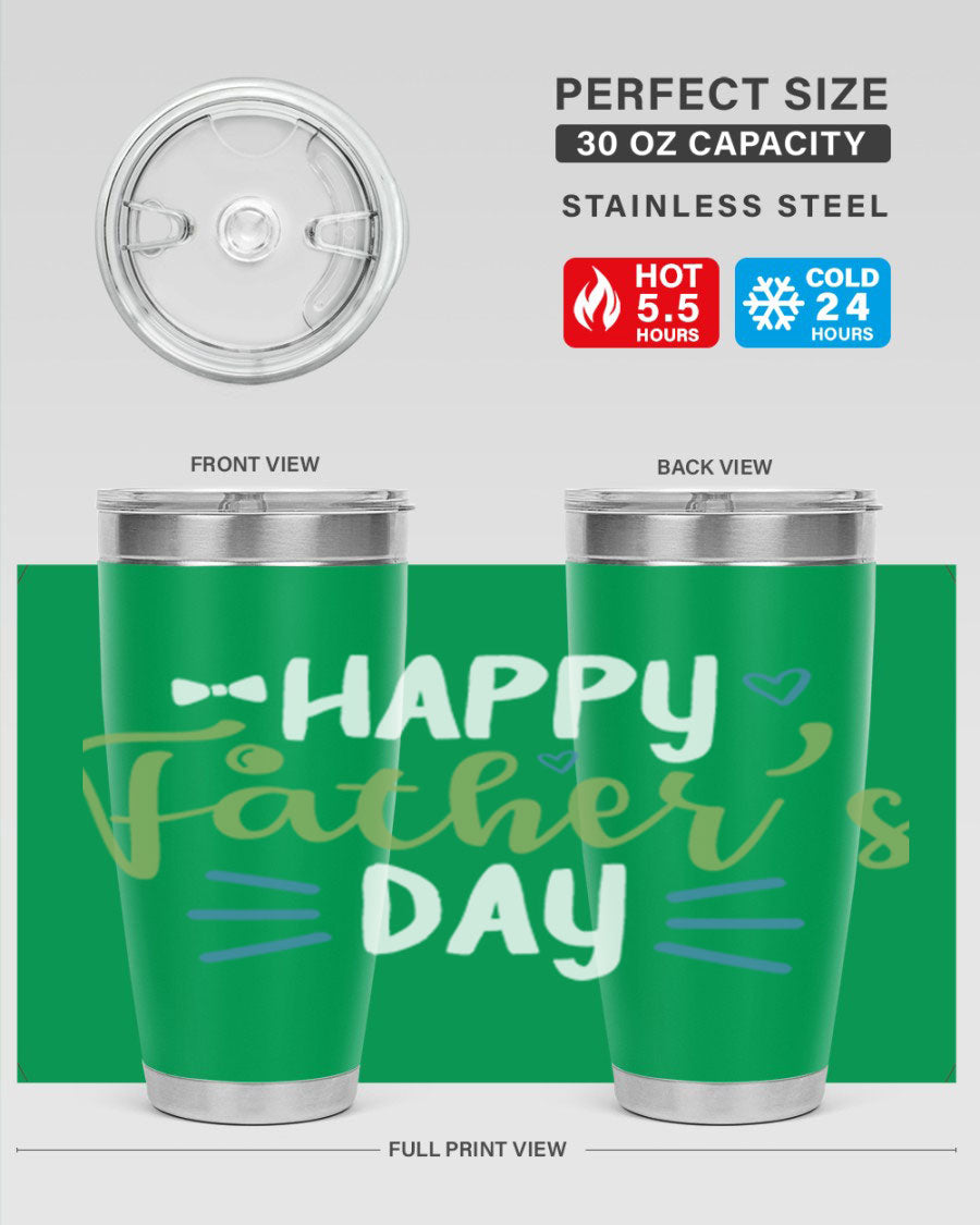 Happy Father's Day 20oz Tumbler made of stainless steel with a drink-thru lid, featuring a stylish design for hot and cold beverages.