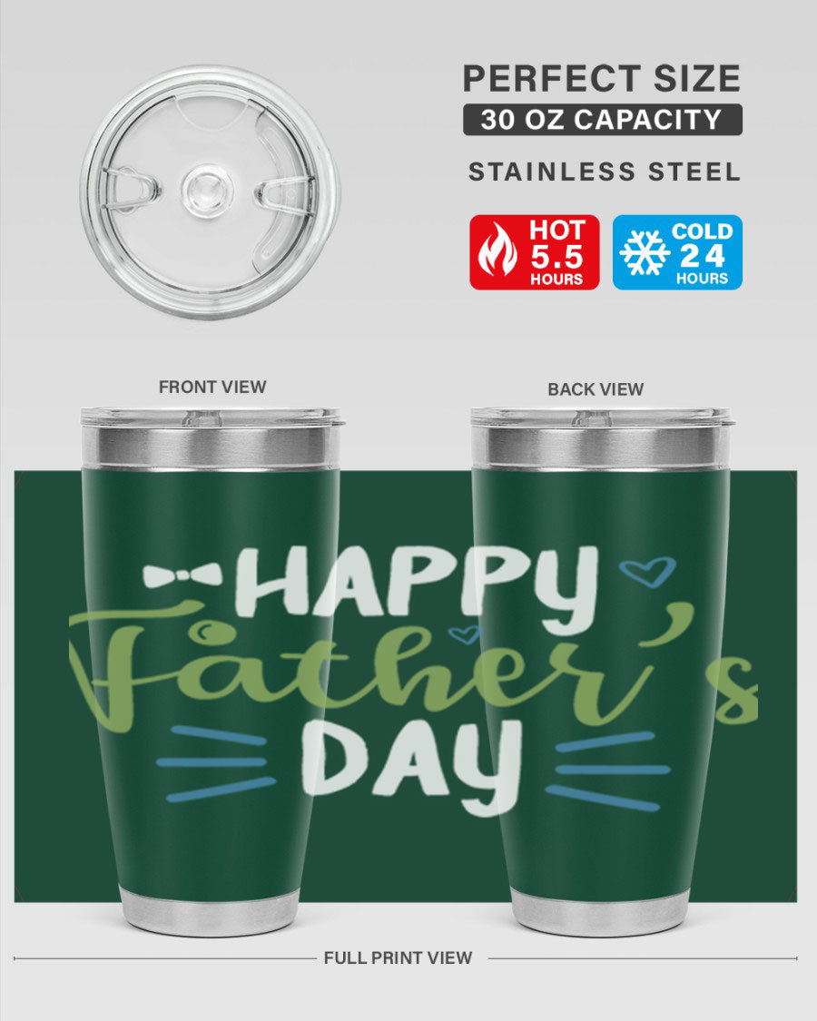 Happy Father's Day 20oz Tumbler made of stainless steel with a drink-thru lid, featuring a stylish design for hot and cold beverages.