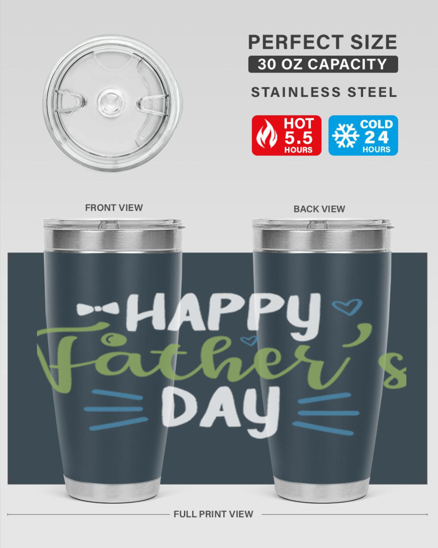 Happy Father's Day 20oz Tumbler made of stainless steel with a drink-thru lid, featuring a stylish design for hot and cold beverages.
