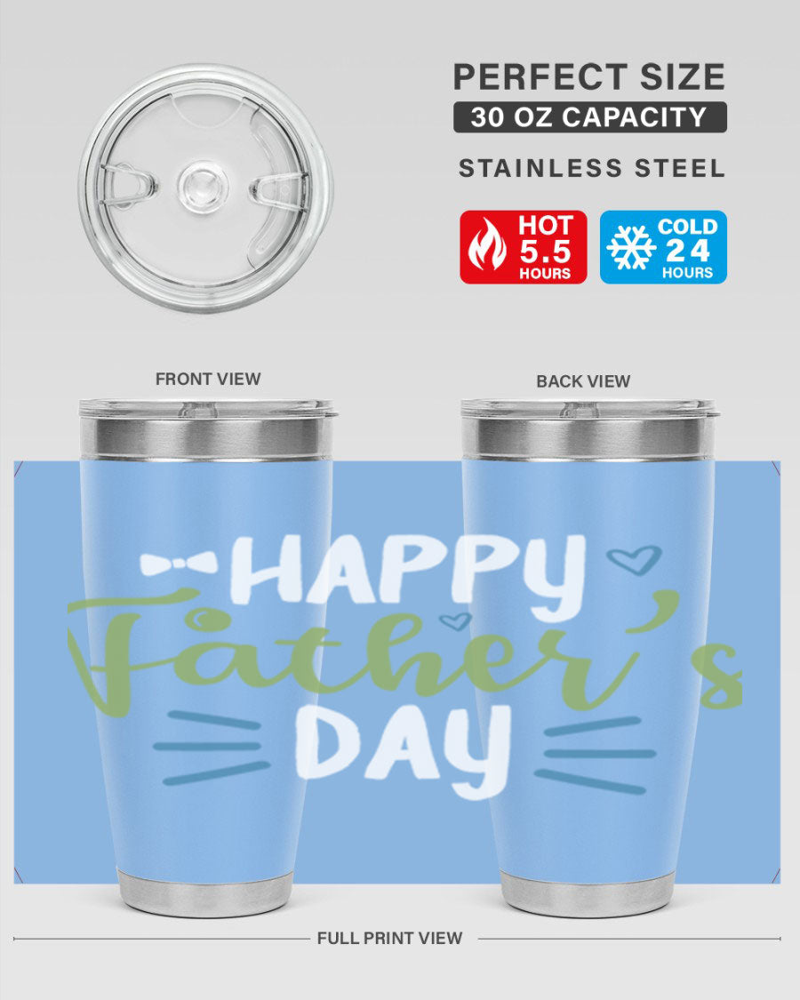 Happy Father's Day 20oz Tumbler made of stainless steel with a drink-thru lid, featuring a stylish design for hot and cold beverages.