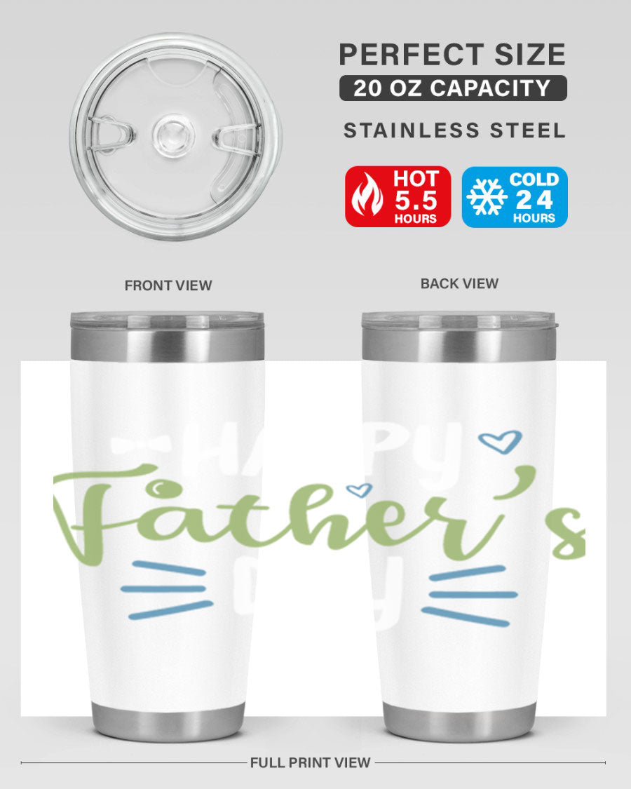 Happy Father's Day 20oz Tumbler made of stainless steel with a drink-thru lid, featuring a stylish design for hot and cold beverages.