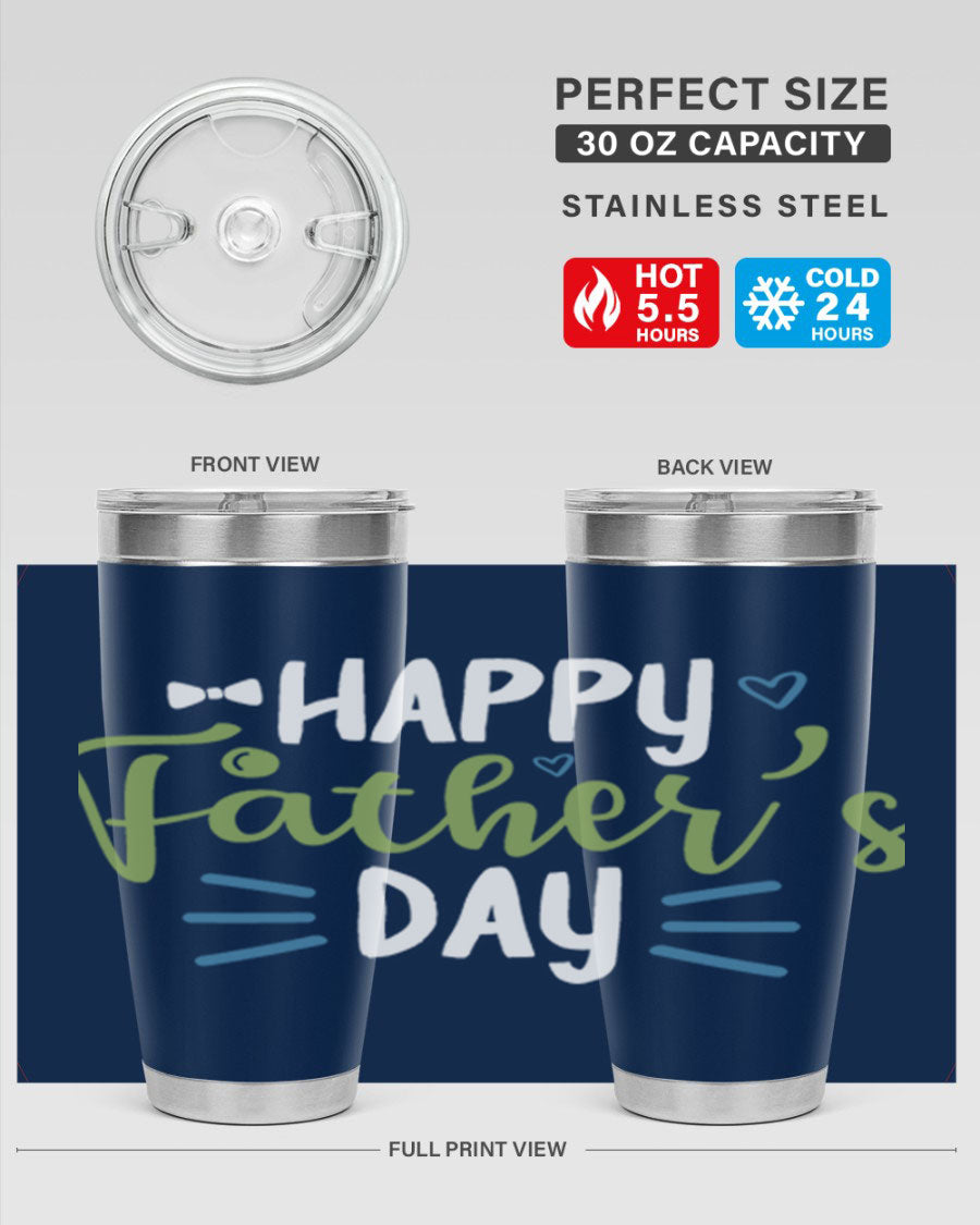 Happy Father's Day 20oz Tumbler made of stainless steel with a drink-thru lid, featuring a stylish design for hot and cold beverages.