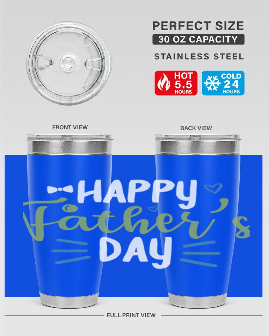 Happy Father's Day 20oz Tumbler made of stainless steel with a drink-thru lid, featuring a stylish design for hot and cold beverages.