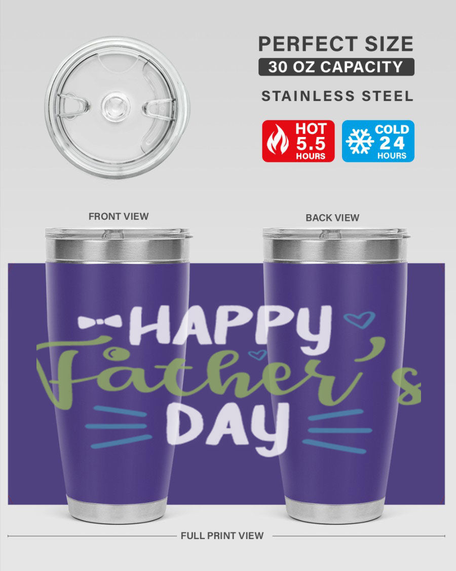 Happy Father's Day 20oz Tumbler made of stainless steel with a drink-thru lid, featuring a stylish design for hot and cold beverages.