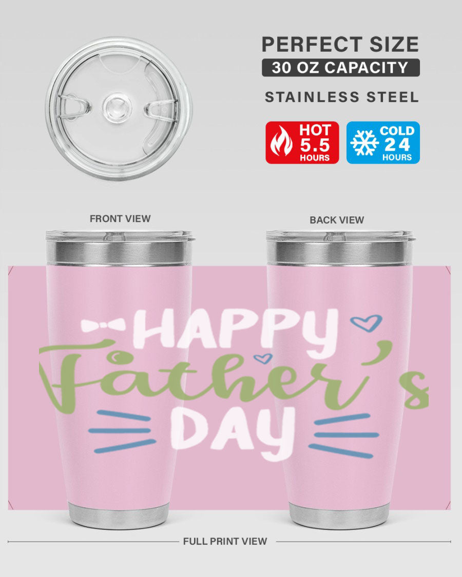 Happy Father's Day 20oz Tumbler made of stainless steel with a drink-thru lid, featuring a stylish design for hot and cold beverages.