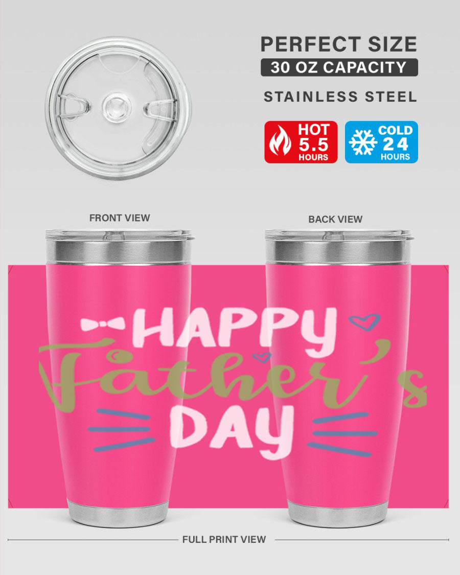 Happy Father's Day 20oz Tumbler made of stainless steel with a drink-thru lid, featuring a stylish design for hot and cold beverages.