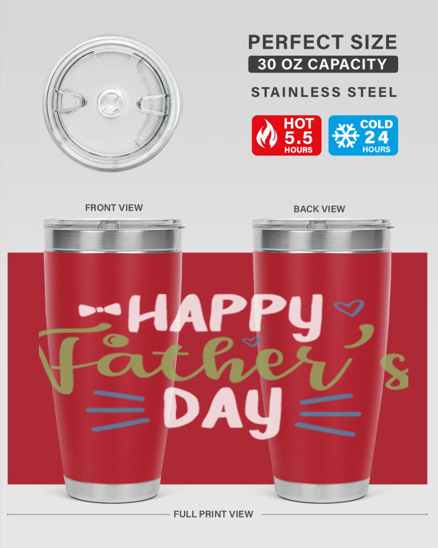Happy Father's Day 20oz Tumbler made of stainless steel with a drink-thru lid, featuring a stylish design for hot and cold beverages.