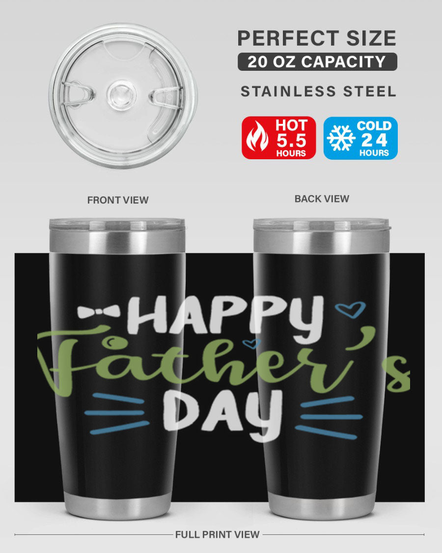 Happy Father's Day 20oz Tumbler made of stainless steel with a drink-thru lid, featuring a stylish design for hot and cold beverages.