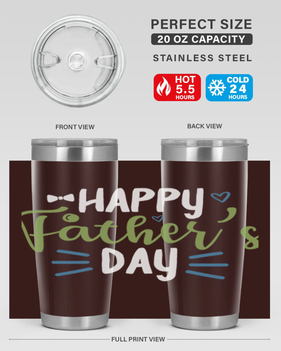 Happy Father's Day 20oz Tumbler made of stainless steel with a drink-thru lid, featuring a stylish design for hot and cold beverages.