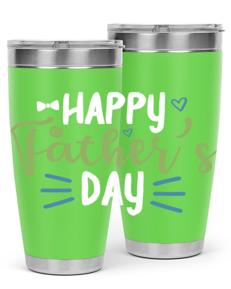 Happy Father's Day 20oz Tumbler made of stainless steel with a drink-thru lid, featuring a stylish design for hot and cold beverages.