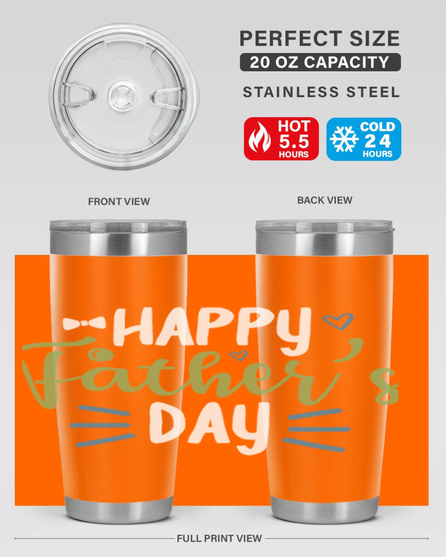 Happy Father's Day 20oz Tumbler made of stainless steel with a drink-thru lid, featuring a stylish design for hot and cold beverages.