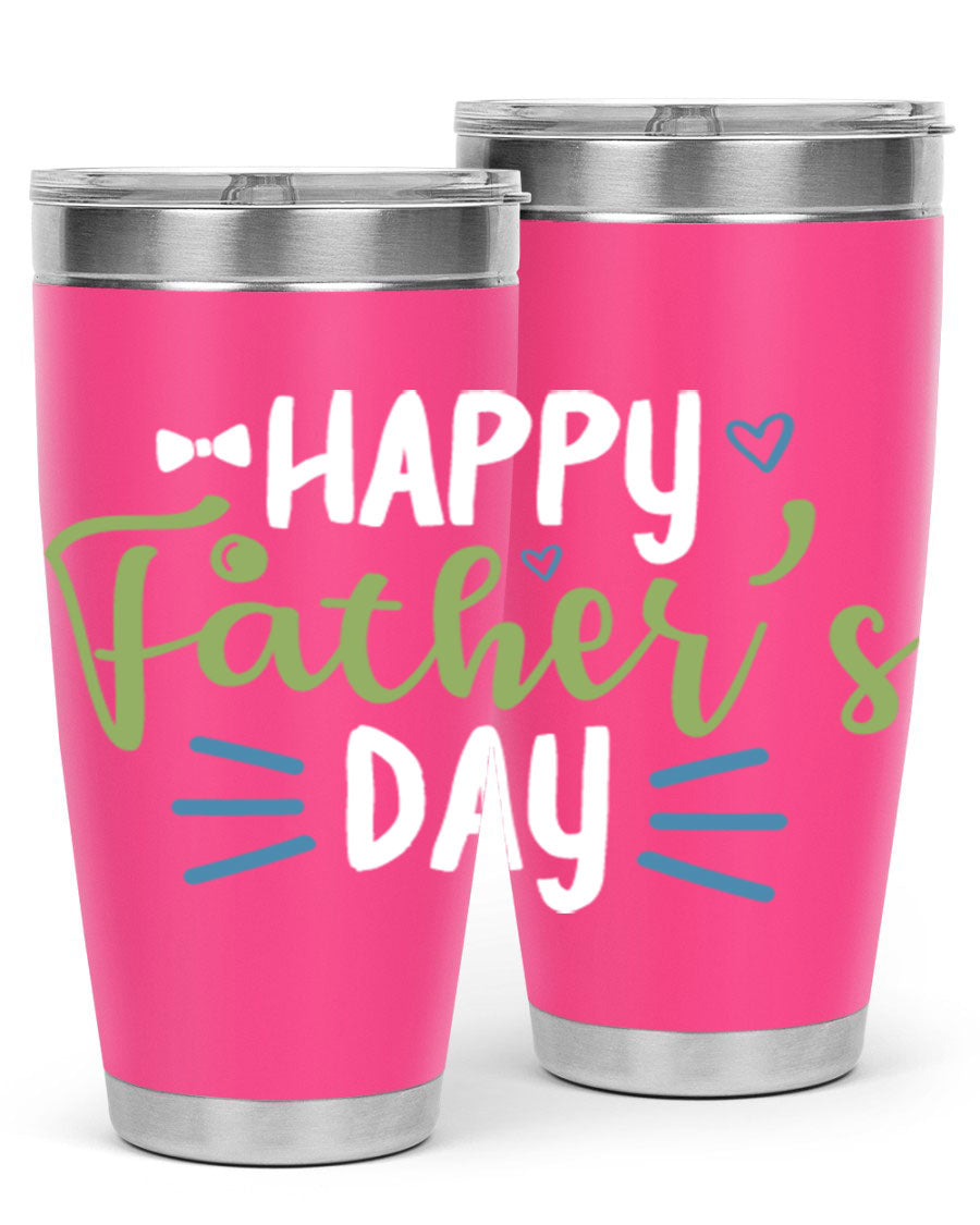 Happy Father's Day 20oz Tumbler made of stainless steel with a drink-thru lid, featuring a stylish design for hot and cold beverages.