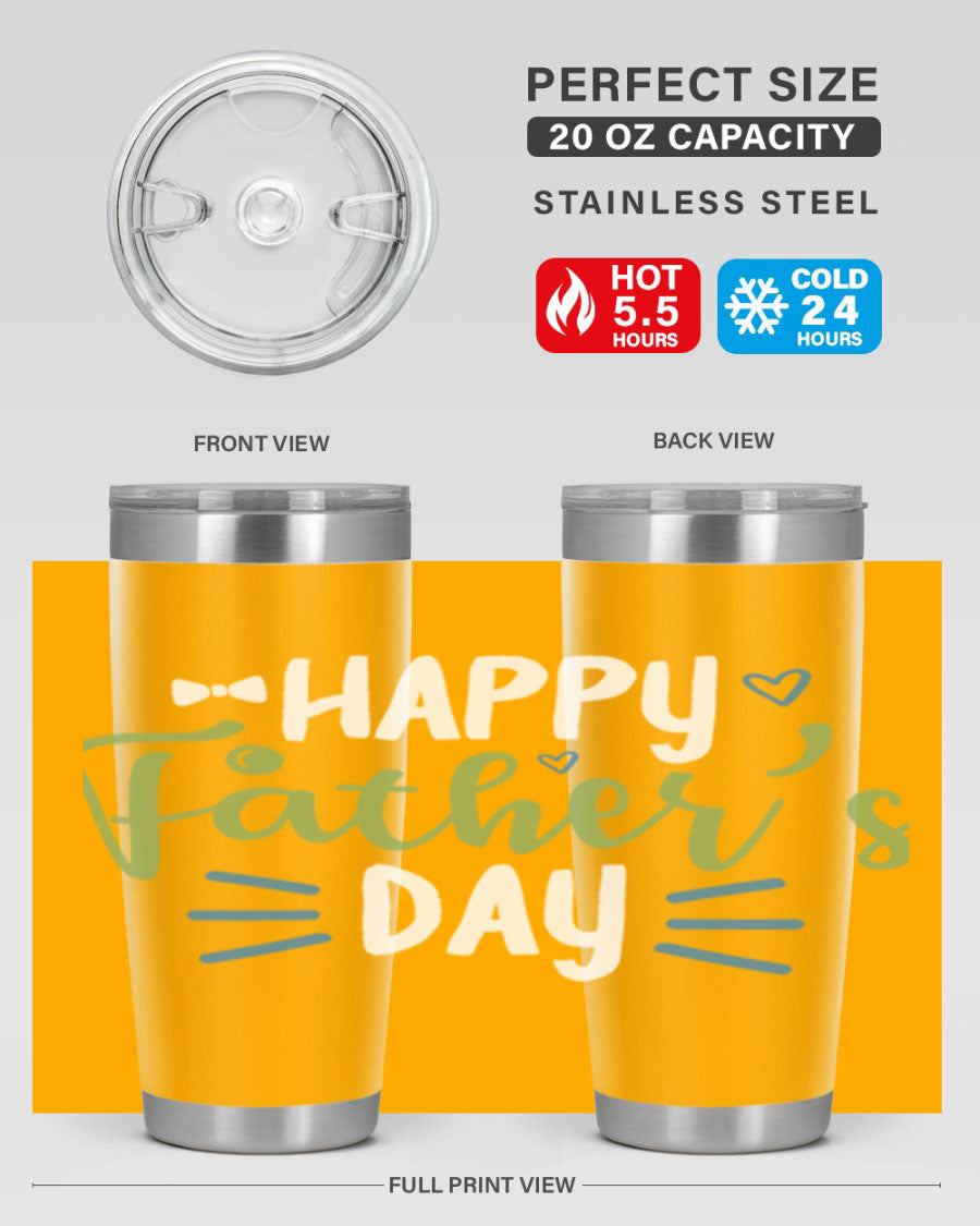 Happy Father's Day 20oz Tumbler made of stainless steel with a drink-thru lid, featuring a stylish design for hot and cold beverages.