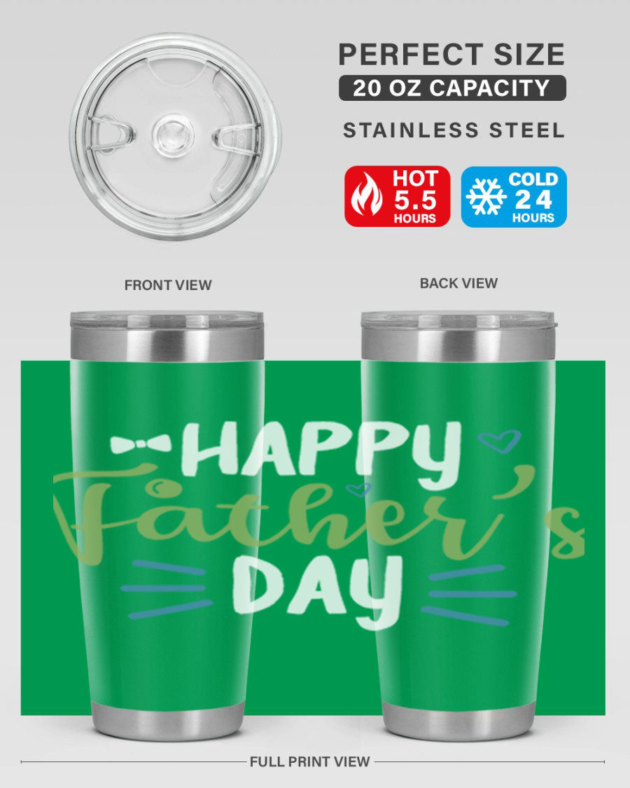 Happy Father's Day 20oz Tumbler made of stainless steel with a drink-thru lid, featuring a stylish design for hot and cold beverages.