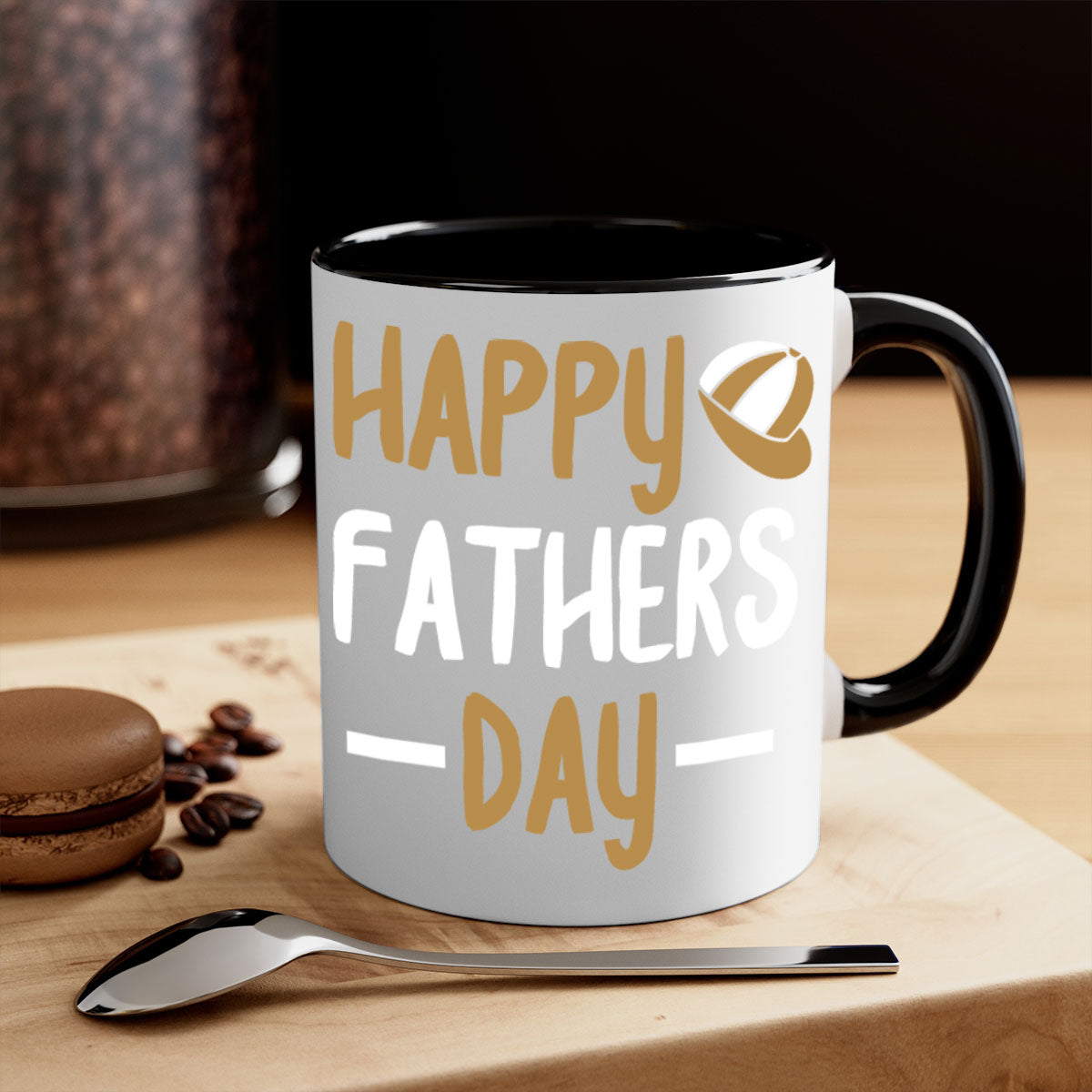 Happy Father's Day Mug with colorful handle and glossy finish, available in multiple colors and sizes.