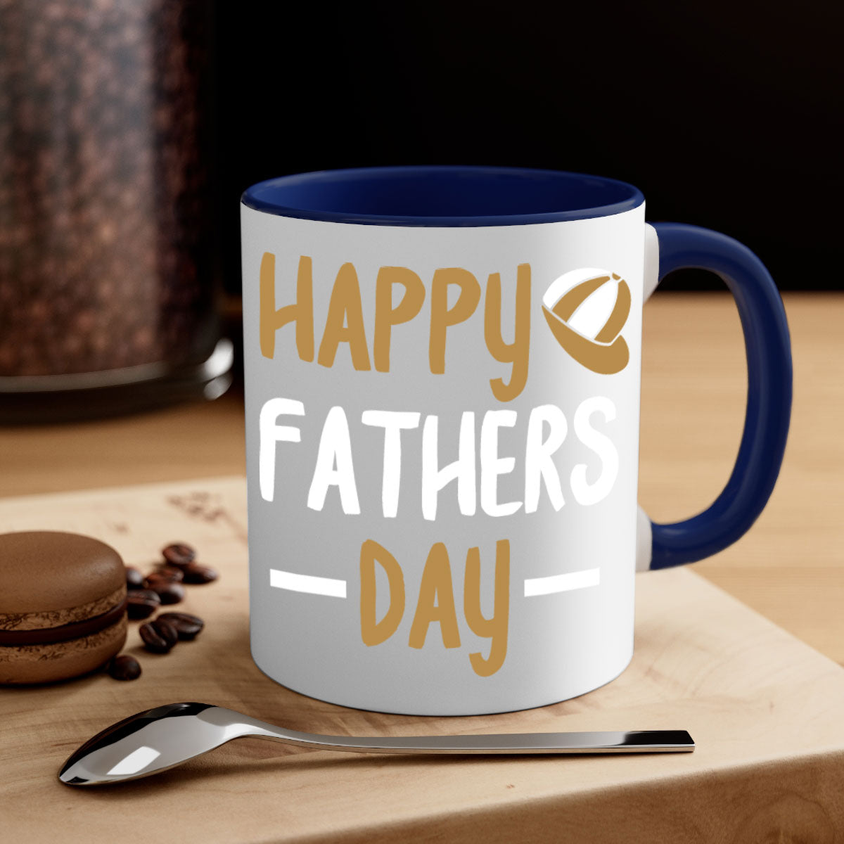 Happy Father's Day Mug with colorful handle and glossy finish, available in multiple colors and sizes.