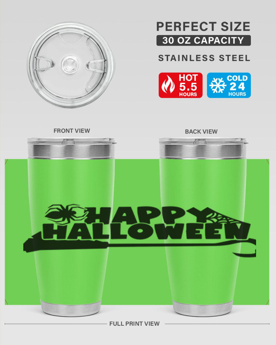 Happy Halloween 66# Tumbler featuring double wall vacuum stainless steel design, perfect for hot and cold beverages.