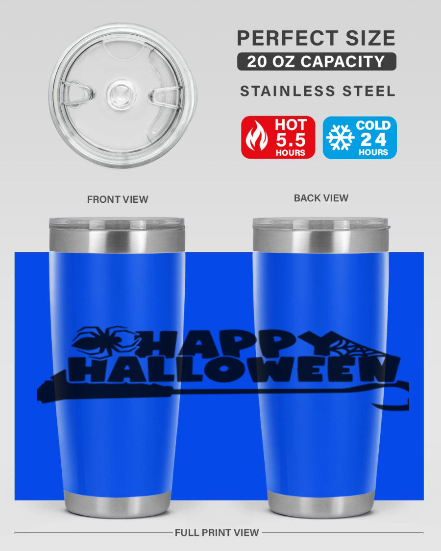 Happy Halloween 66# Tumbler featuring double wall vacuum stainless steel design, perfect for hot and cold beverages.