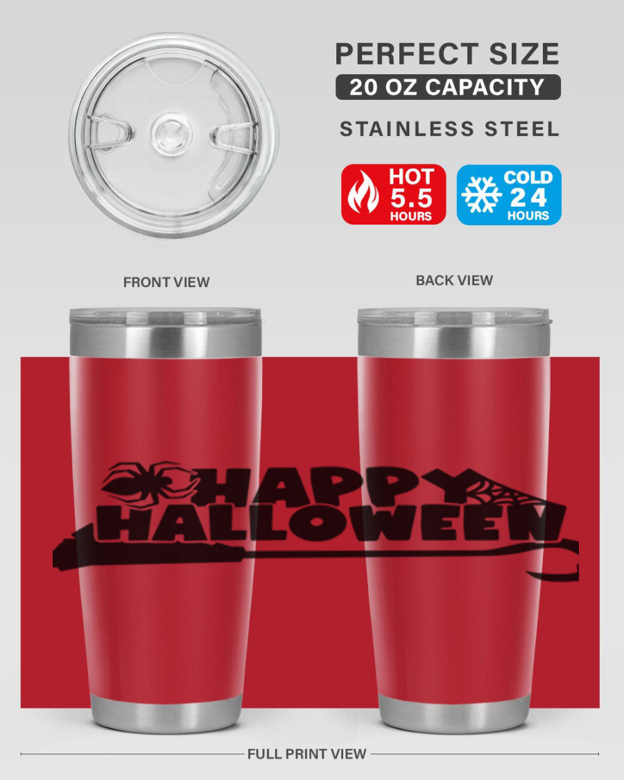 Happy Halloween 66# Tumbler featuring double wall vacuum stainless steel design, perfect for hot and cold beverages.