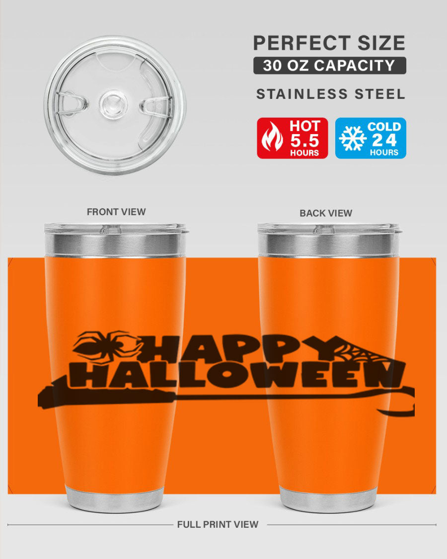 Happy Halloween 66# Tumbler featuring double wall vacuum stainless steel design, perfect for hot and cold beverages.