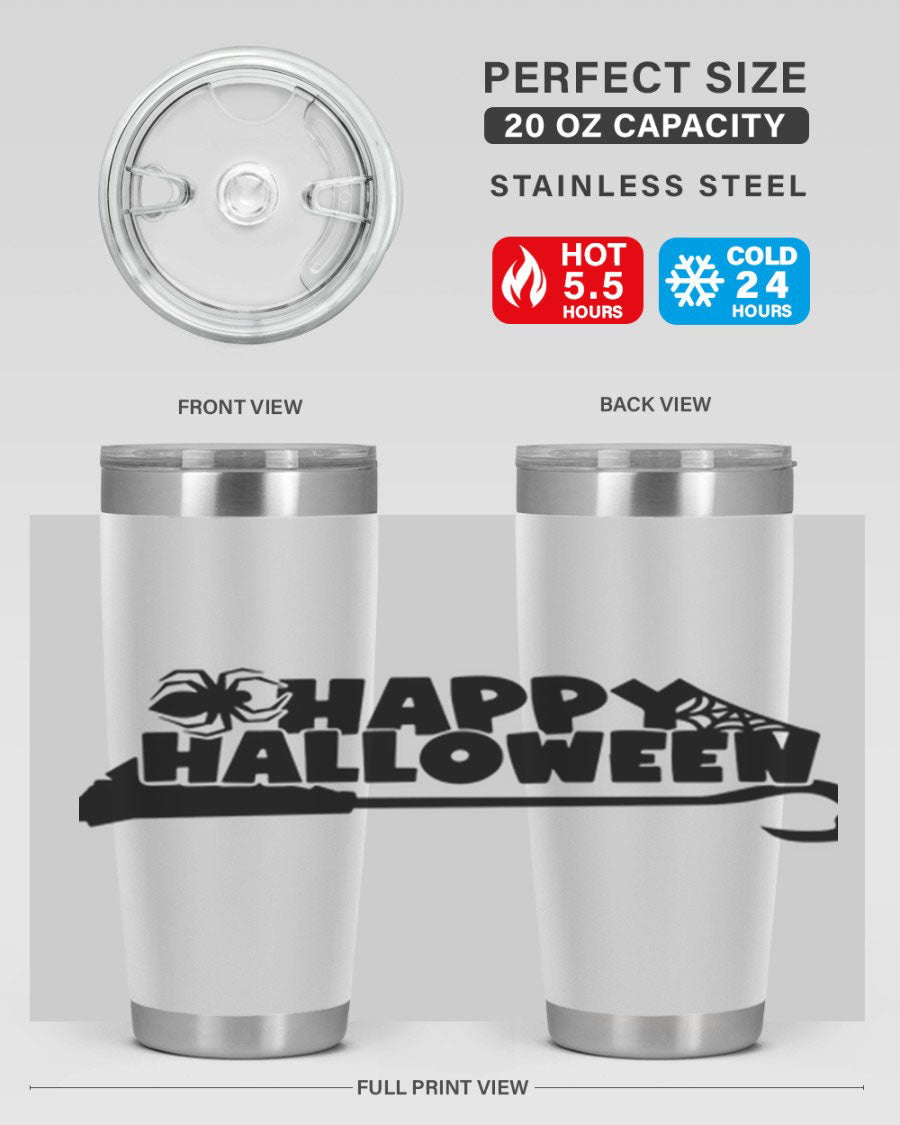Happy Halloween 66# Tumbler featuring double wall vacuum stainless steel design, perfect for hot and cold beverages.