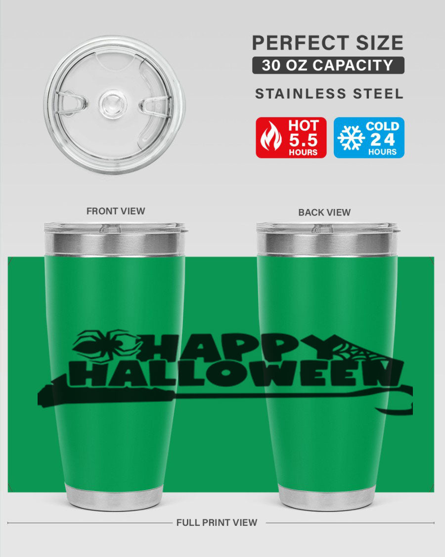 Happy Halloween 66# Tumbler featuring double wall vacuum stainless steel design, perfect for hot and cold beverages.