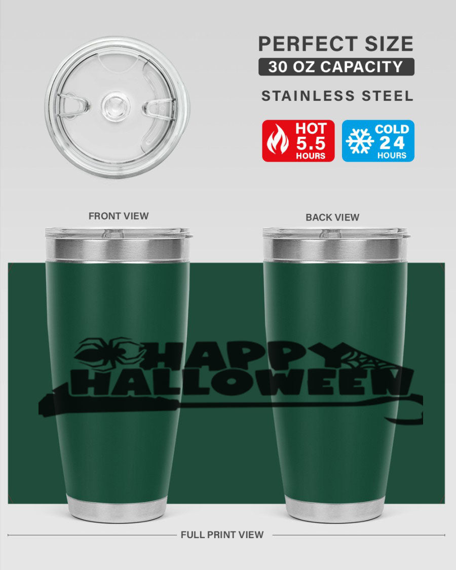 Happy Halloween 66# Tumbler featuring double wall vacuum stainless steel design, perfect for hot and cold beverages.