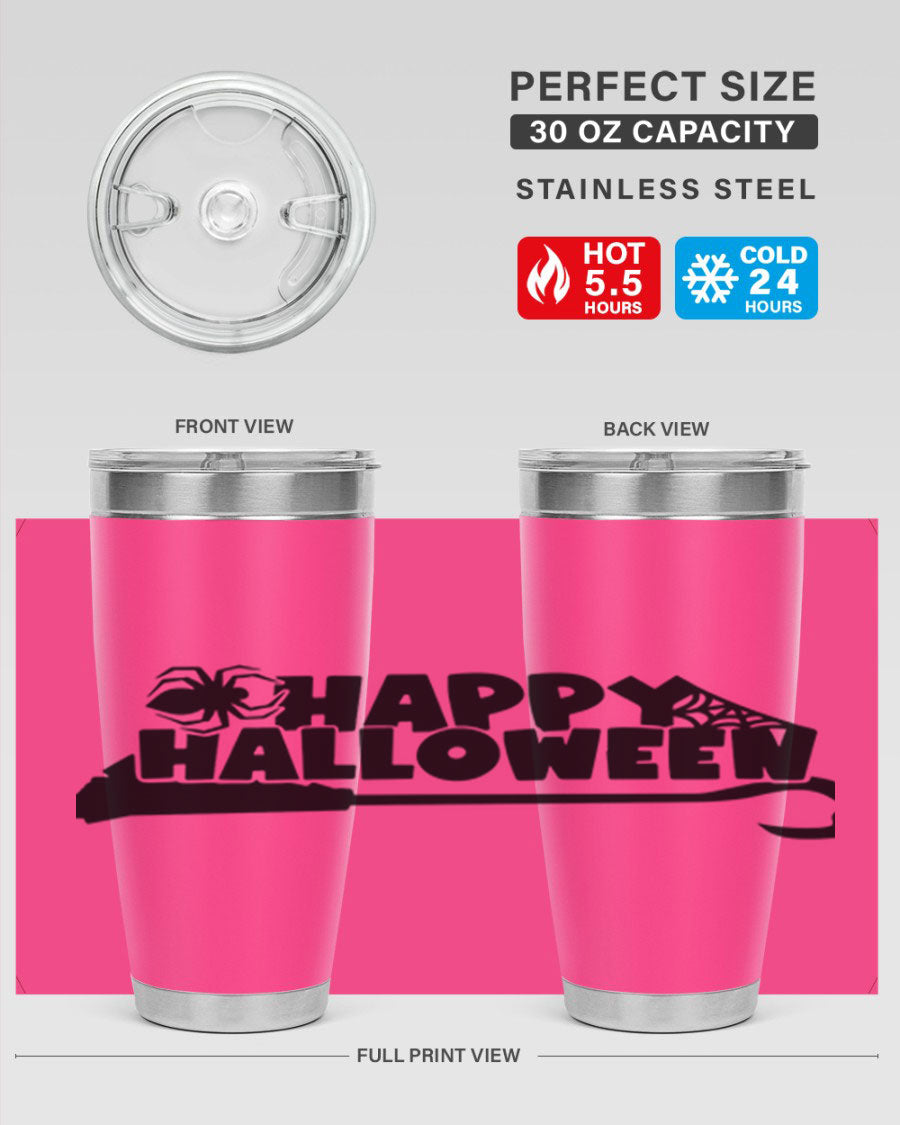 Happy Halloween 66# Tumbler featuring double wall vacuum stainless steel design, perfect for hot and cold beverages.