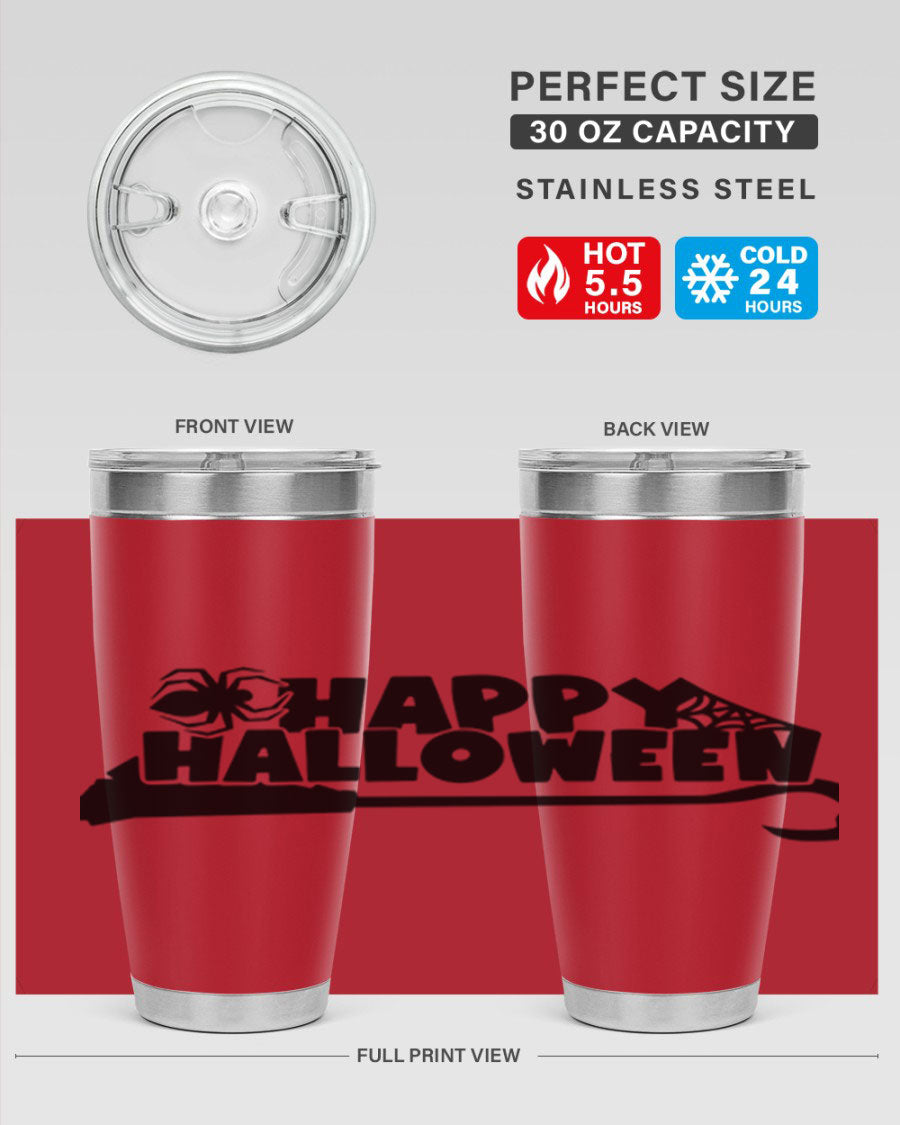 Happy Halloween 66# Tumbler featuring double wall vacuum stainless steel design, perfect for hot and cold beverages.
