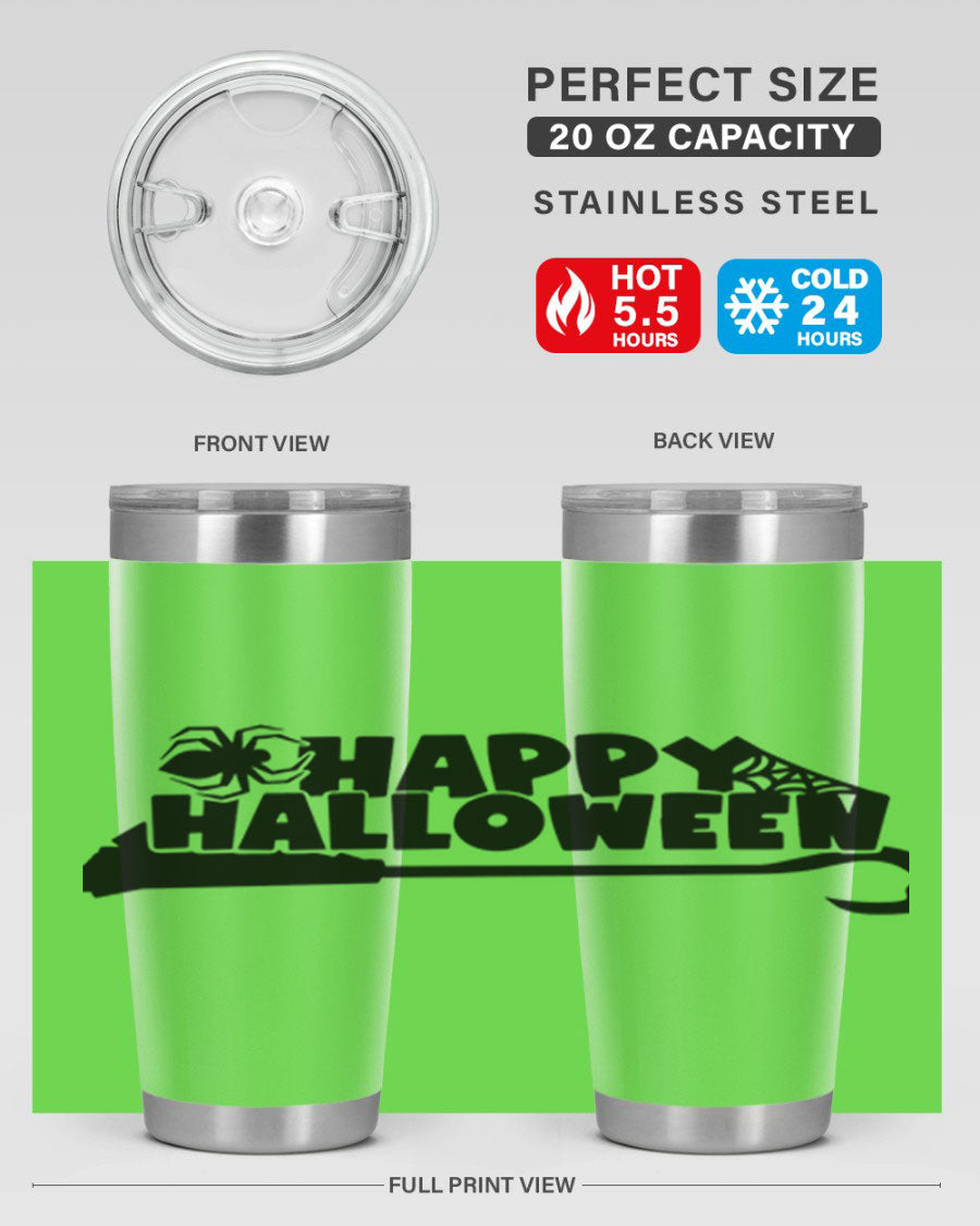 Happy Halloween 66# Tumbler featuring double wall vacuum stainless steel design, perfect for hot and cold beverages.