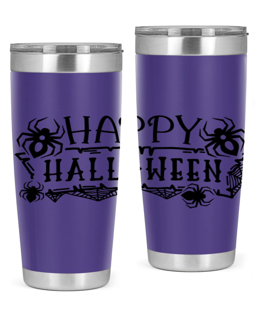 Happy Halloween 62# Tumbler in 20oz and 30oz sizes, featuring a spooky design, double wall vacuum stainless steel, and a drink-thru lid.